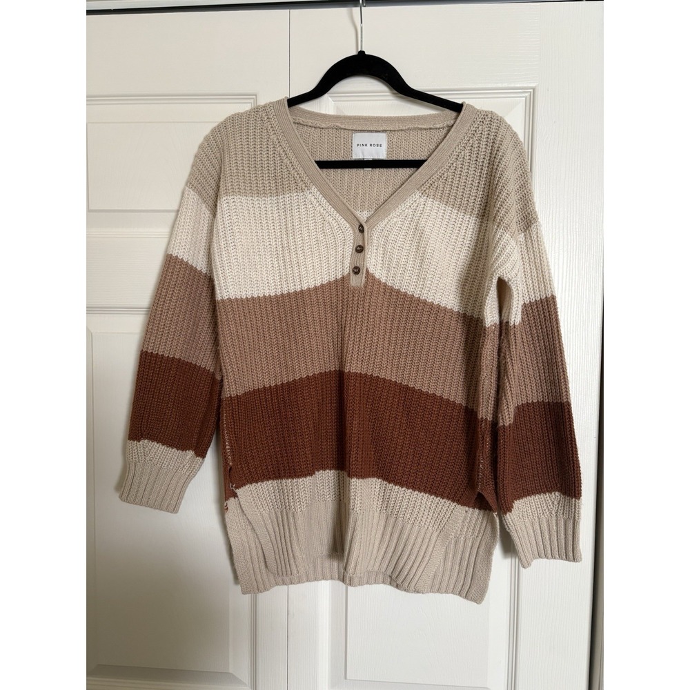 Pink Rose Tierra Women's Sweater Size M Knit Pullover V-Neck Long Sleeve
